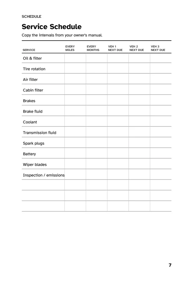 Vehicle Maintenance Log: Service schedule